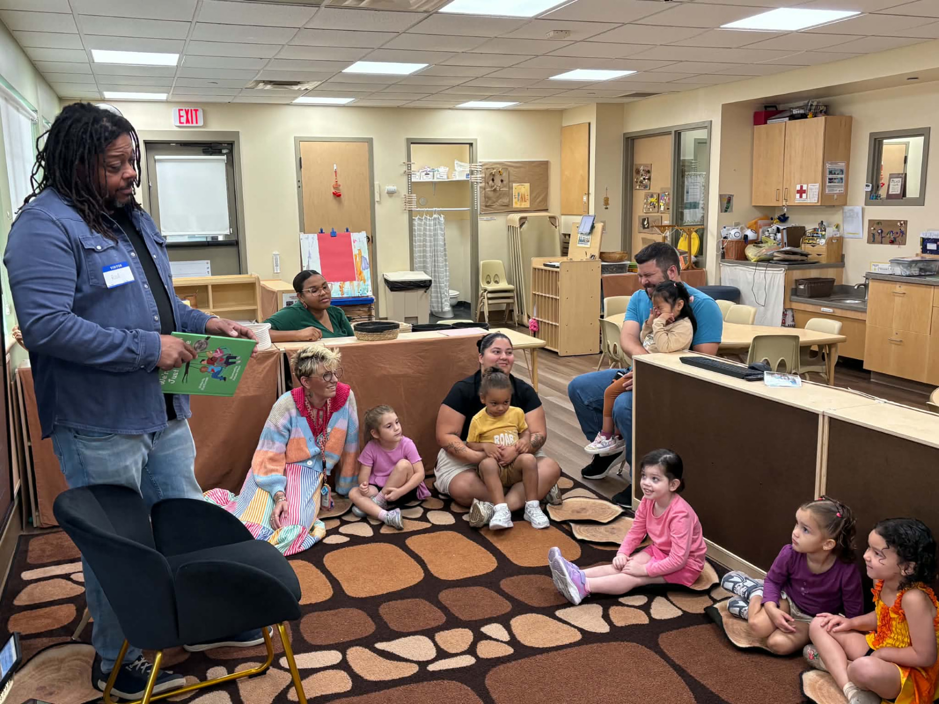 Rod Cornish sharing the book with a preschool class